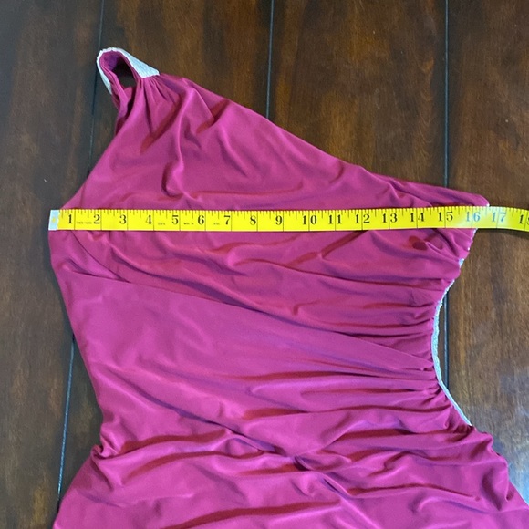 Lauren by Ralph Lauren Evening One Shoulder Dress - Magenta Size 8 - Picture 9 of 13